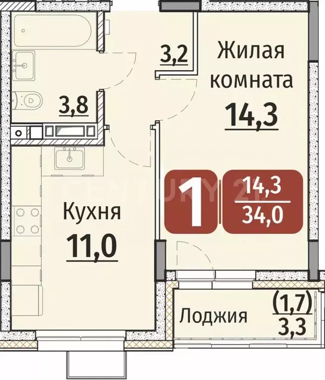 1-к кв. Чувашия, Чебоксары ул. Энергетиков, 17 (34.0 м) - Фото 1