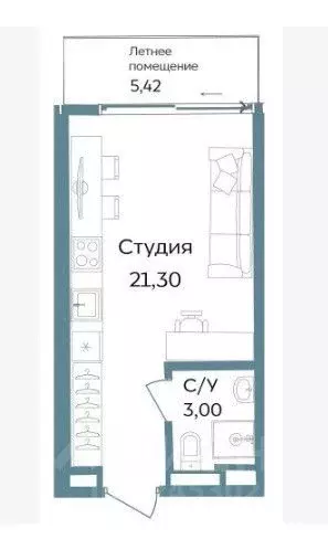 Студия Крым, Саки ул. Морская, 4 (29.72 м) - Фото 2