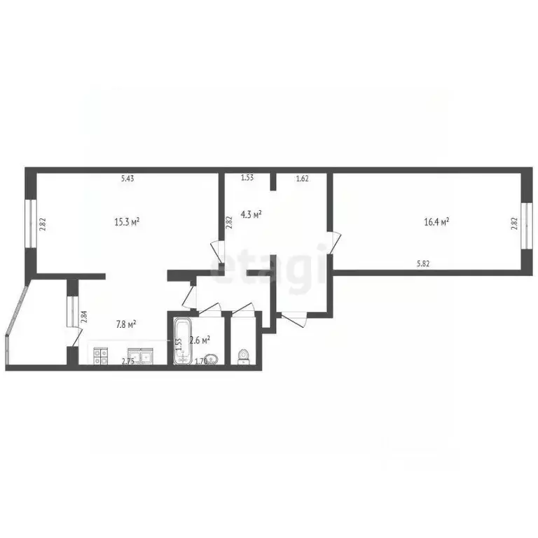 2-к кв. Саха (Якутия), Якутск ул. Н.Е. Мординова, 32/1 (58.5 м) - Фото 2