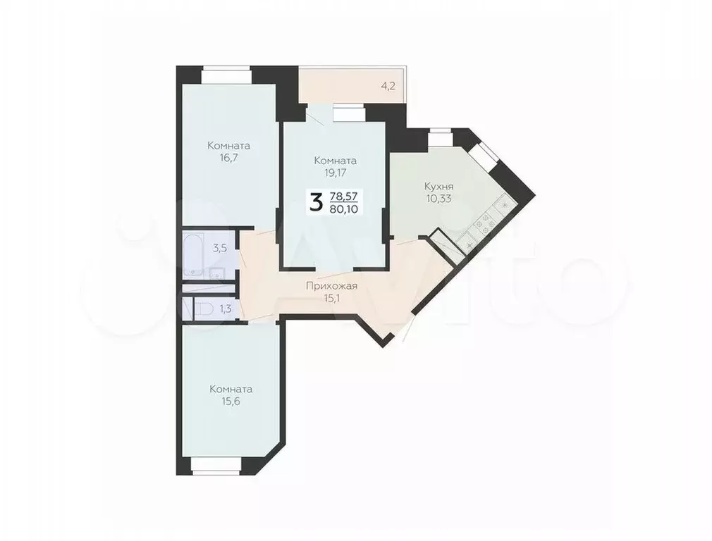 3-к. квартира, 80,1 м, 22/22 эт. - Фото 0