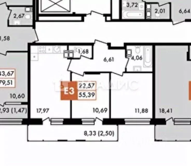 2-к кв. Калужская область, Калуга Первый на Правом жилой комплекс, 1 ... - Фото 2