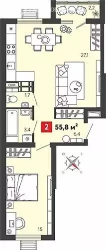 2-комнатная квартира: село Засечное, микрорайон Город Спутник, жилой ... - Фото 1