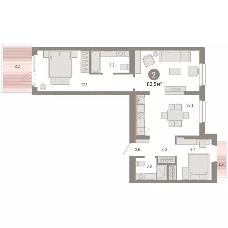 2-комнатная квартира: Новосибирск, квартал Лебедевский, 1/3 (83.5 м) - Фото 2