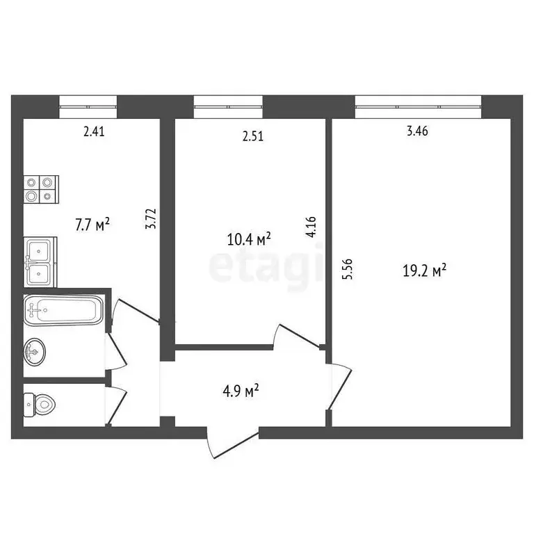 2-комнатная квартира: Елизово, улица Рябикова, 51А (45.7 м) - Фото 1