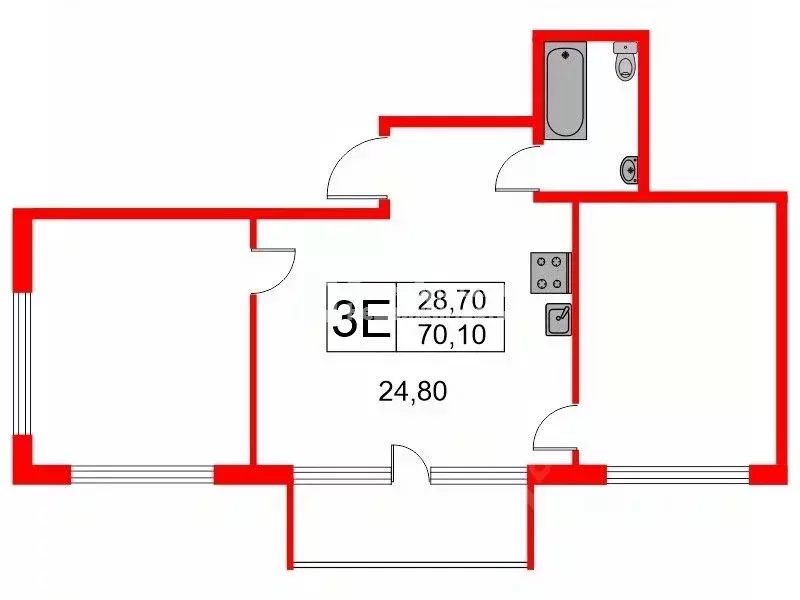 2-к кв. Санкт-Петербург Лахта тер., ул. Новая, 51к66 (70.1 м) - Фото 1