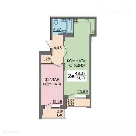 Продаётся 2-к квартира, 48.49 м - Фото 1