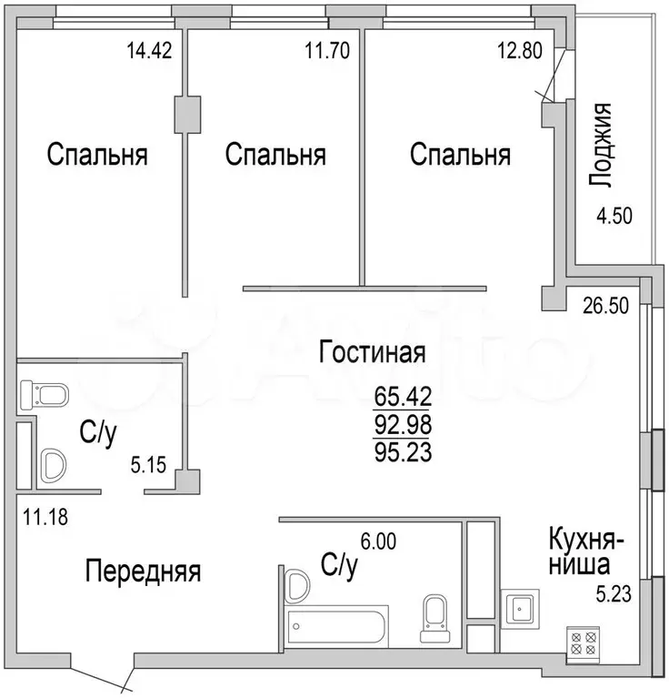 4-к. квартира, 95,2 м, 10/16 эт. - Фото 0