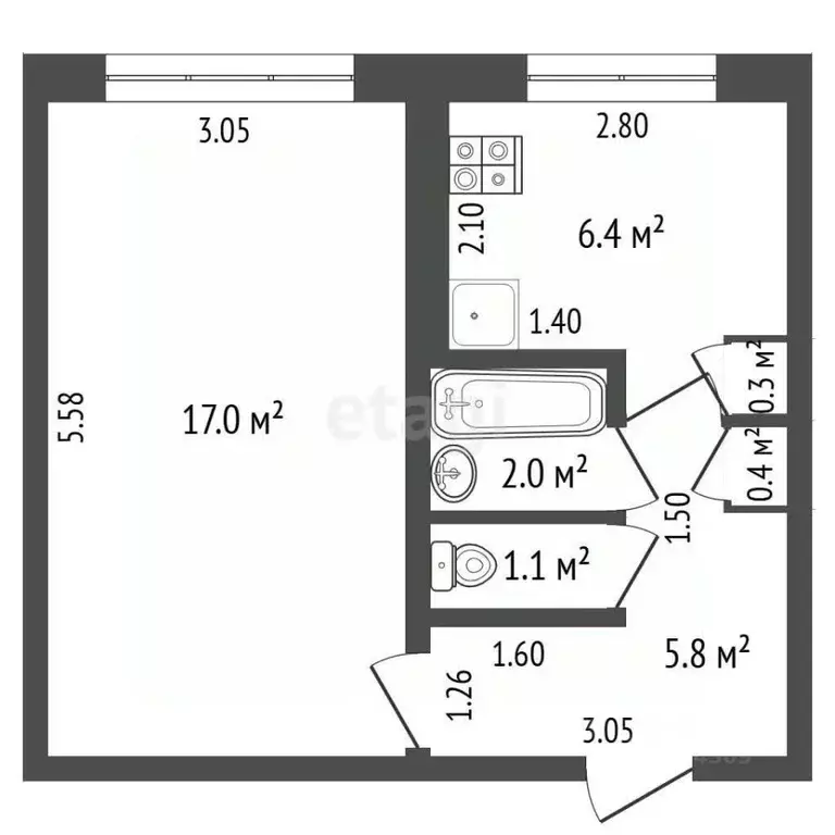 1-к кв. Мордовия, Рузаевка ул. Юрасова, 10 (29.0 м) - Фото 2