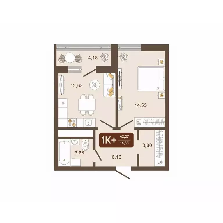1-к кв. Кемеровская область, Новокузнецк Макеевская ул. (42.27 м) - Фото 0