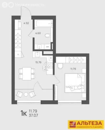 1-комнатная квартира: Калининградская область, посёлок городского типа ... - Фото 1