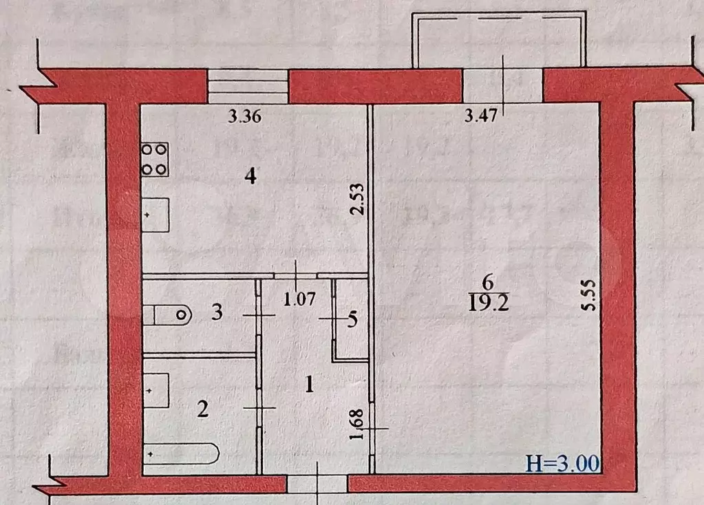 1-к. квартира, 36,9 м, 3/3 эт. - Фото 0