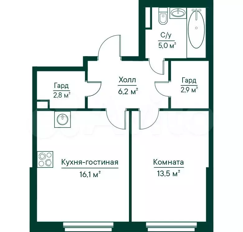 1-к. квартира, 46,5 м, 2/29 эт. - Фото 0