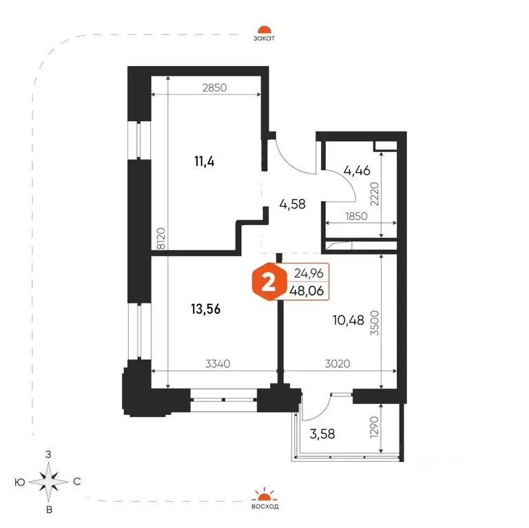 2-к кв. Калужская область, Обнинск Белкинская ул., 36/1 (48.06 м) - Фото 2