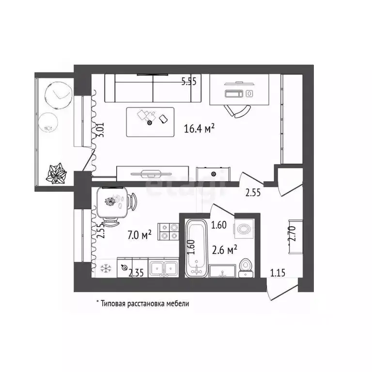 1-к кв. Тюменская область, Тюмень ул. Белинского, 18 (30.0 м) - Фото 2