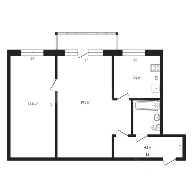 2-к кв. Тюменская область, Тюмень ул. Белинского, 14 (44.0 м) - Фото 1