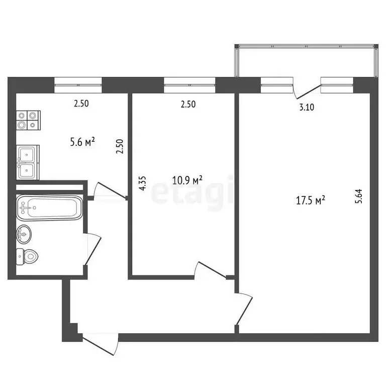 2-комнатная квартира: Белгород, Белгородский проспект, 71 (45 м) - Фото 1