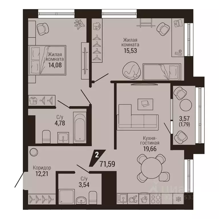2-к кв. Свердловская область, Екатеринбург Центральный жилрайон, Дом 7 ... - Фото 1