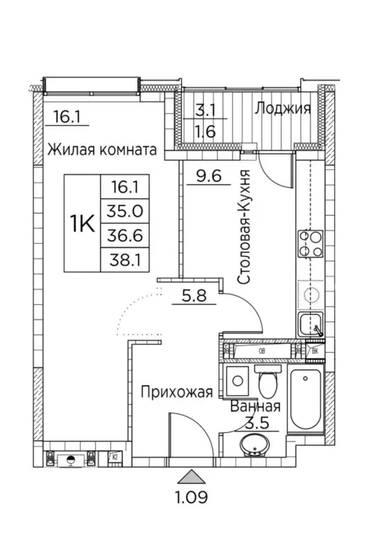 1-к кв. Приморский край, Владивосток ул. Расула Гамзатова, 7к2 (38.1 ... - Фото 0