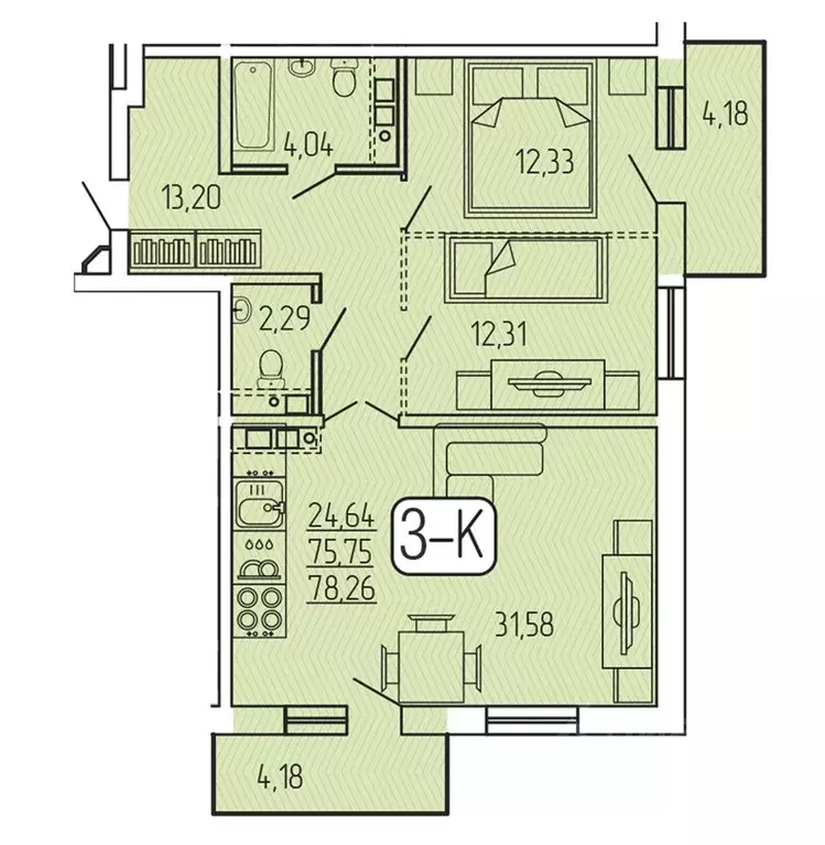 3-к кв. Бурятия, Улан-Удэ 140Б мкр,  (78.26 м) - Фото 1