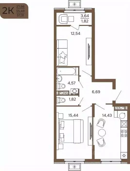 2-к кв. Пензенская область, Пенза Арбеково Парк жилой комплекс (57.31 ... - Фото 1