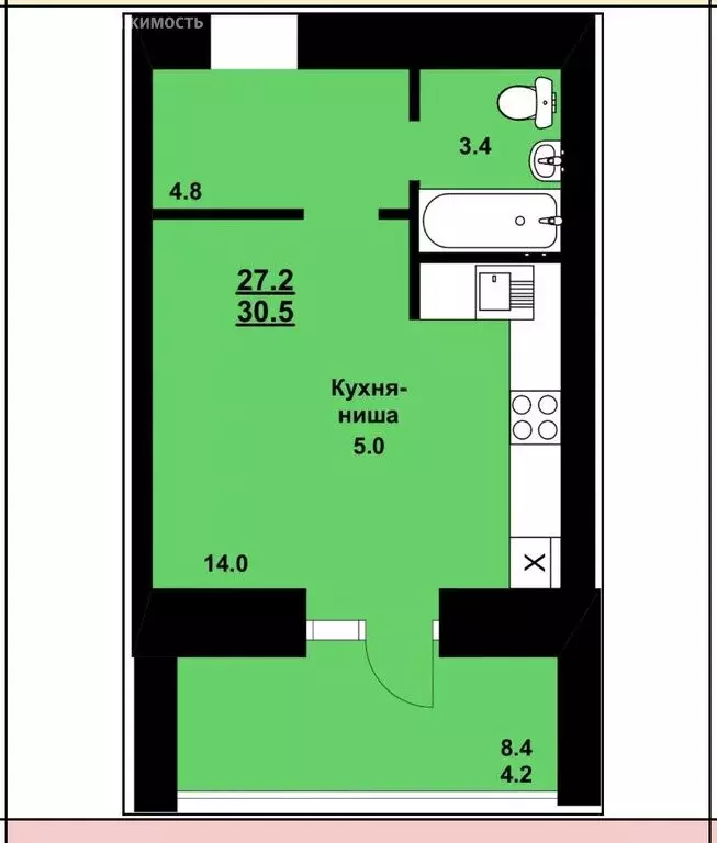Квартира-студия: Чигири, улица Василенко, 7 (24 м) - Фото 1