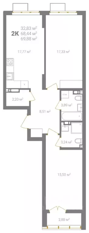 2-к кв. Нижегородская область, Нижний Новгород Ветеринарная ул. (69.88 ... - Фото 2