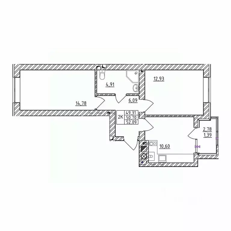 2-к кв. Калининградская область, Зеленоградск  (52.09 м) - Фото 1