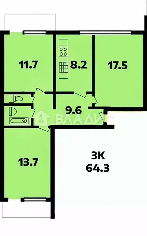 3-к кв. Москва ул. Бутлерова, 30 (64.3 м) - Фото 1