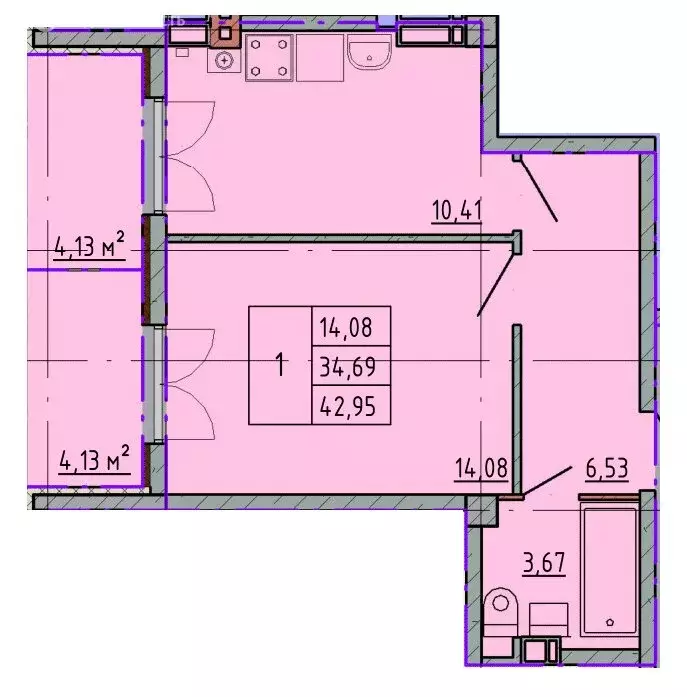 1-комнатная квартира: Шахты, улица Калинина, 10 (42.78 м) - Фото 0