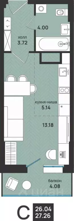 1-к кв. Архангельская область, Архангельск ул. Свободы, 16 (27.26 м) - Фото 0