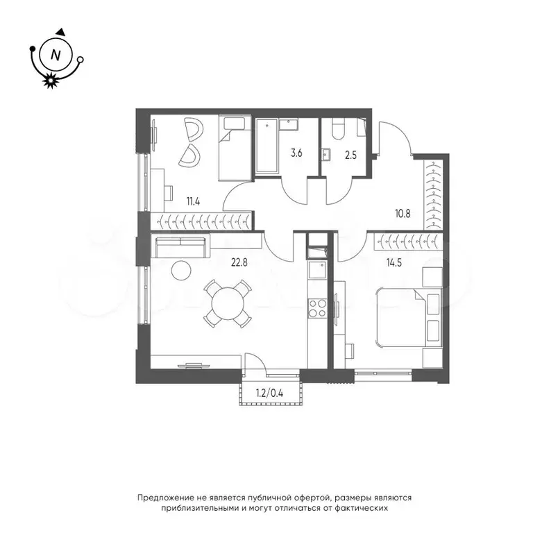 2-к. квартира, 66 м, 2/9 эт. - Фото 1