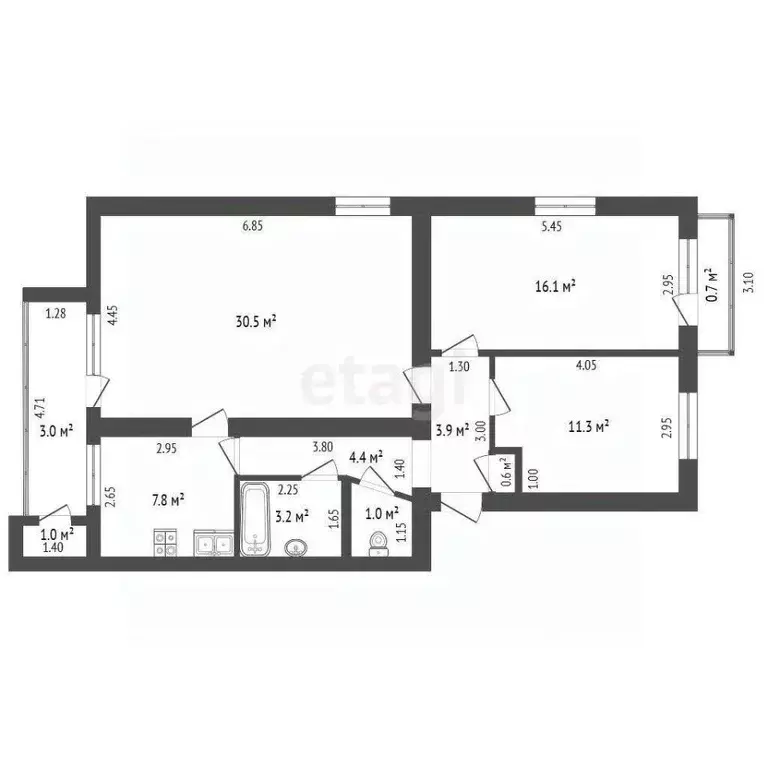 4-к кв. Татарстан, Лениногорск ул. Осипенко, 7 (78.8 м) - Фото 1