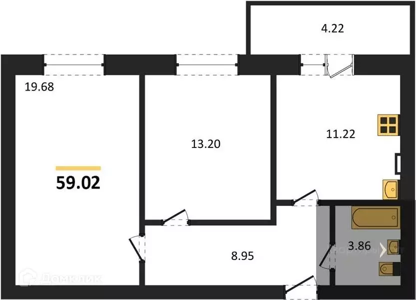 Продаётся 2-к квартира, 59.02 м - Фото 0