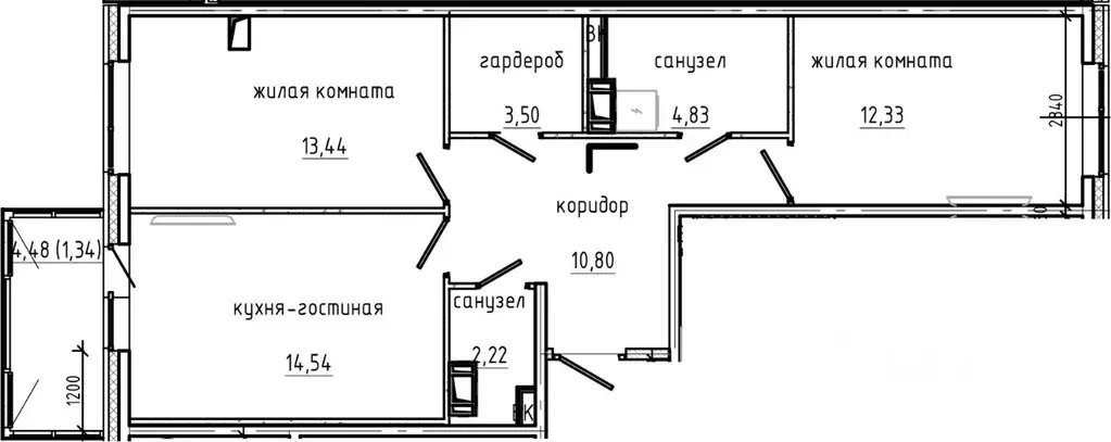 2-к кв. Ленинградская область, Всеволожский район, Заневское городское ... - Фото 1