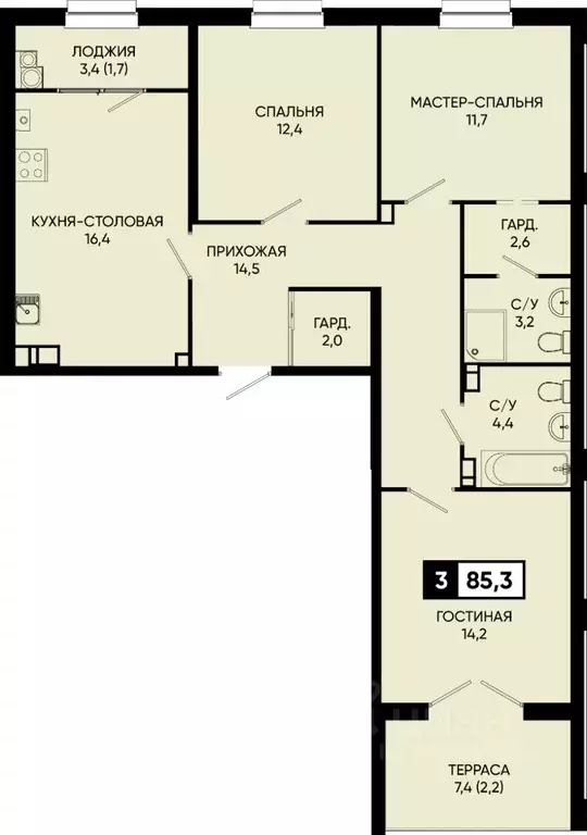 2-к кв. Ставропольский край, Кисловодск городской округ, пос. ... - Фото 1