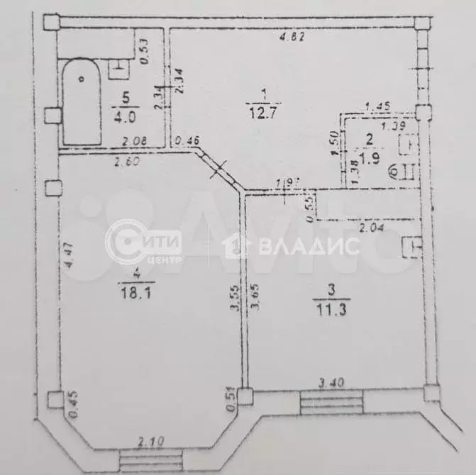 1-к. квартира, 48 м, 4/9 эт. - Фото 0