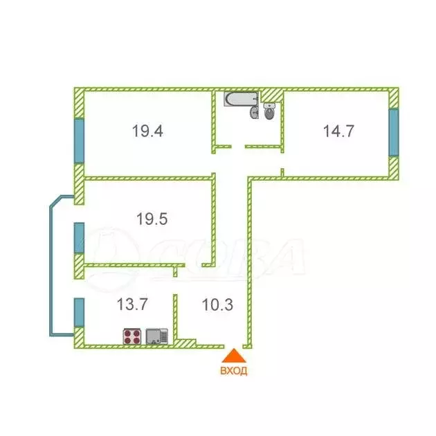 3-комнатная квартира: Тюмень, Одесская улица, 36 (91 м) - Фото 1