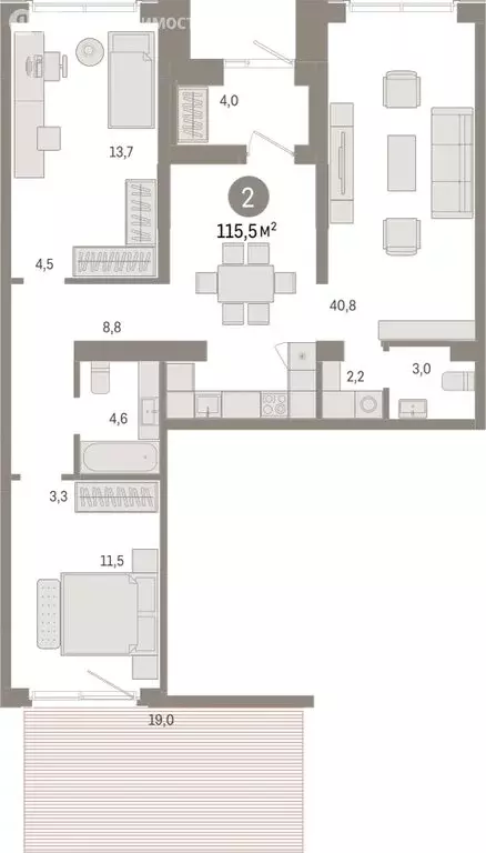 2-комнатная квартира: Новосибирск, Большевистская улица, с49 (115.49 ... - Фото 1