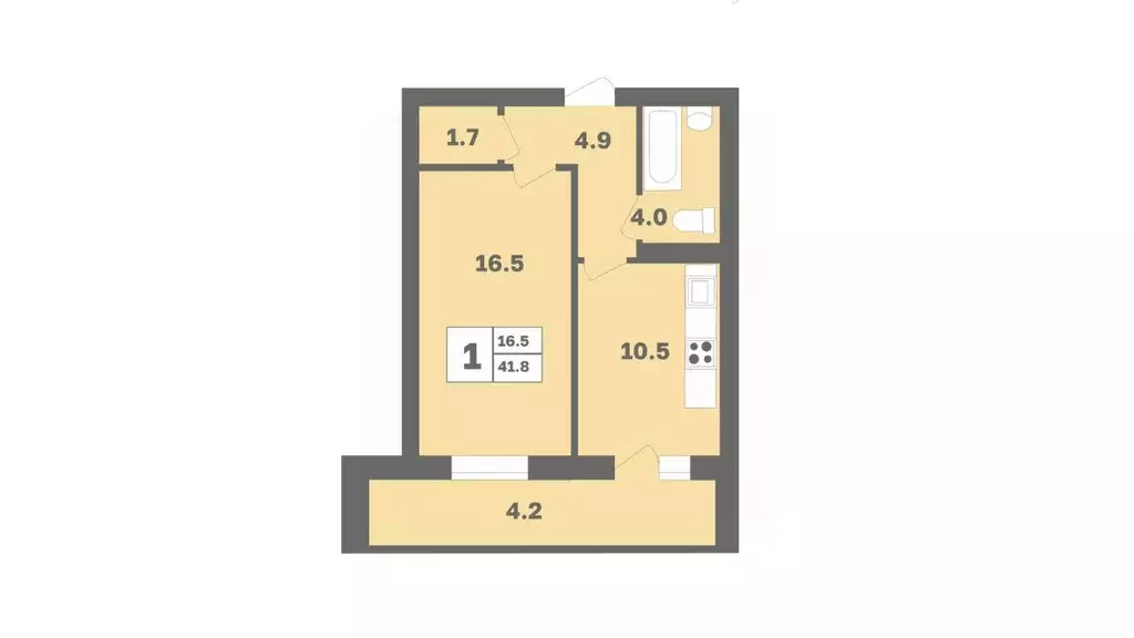 1-к кв. Башкортостан, Уфа Дагестанская ул., лит12 (41.8 м) - Фото 1