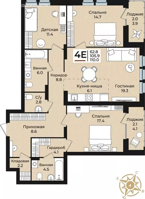 4-комнатная квартира: Пермь, Екатерининская улица, 38 (110 м) - Фото 0