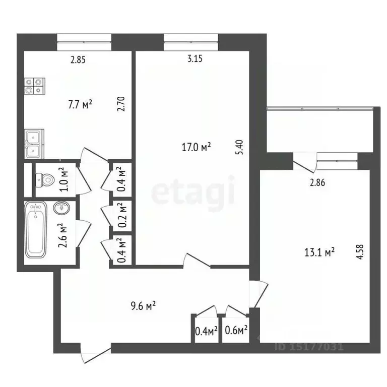 2-к кв. Ямало-Ненецкий АО, Новый Уренгой Дружба мкр, 2/5 (52.9 м) - Фото 2