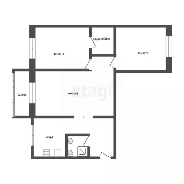 3-к кв. Курганская область, Курган ул. МАКСИМА ГОРЬКОГО, 207 (58.1 м) - Фото 1