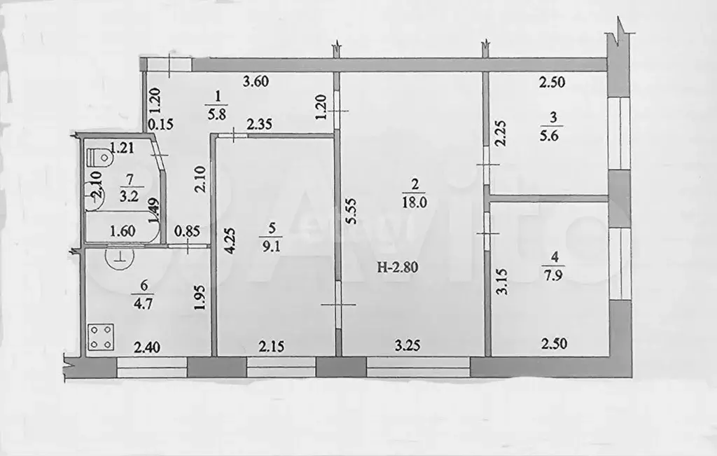 3-к. квартира, 53,4 м, 1/2 эт. - Фото 0