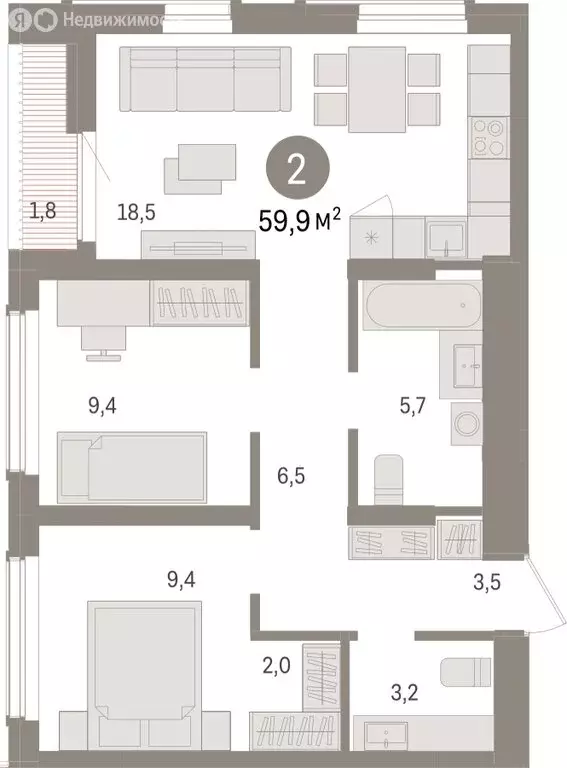 2-комнатная квартира: Новосибирск, улица Аэропорт (59.85 м) - Фото 0