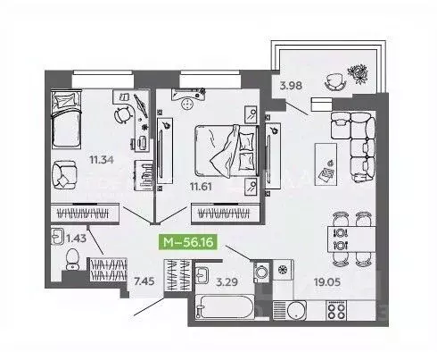 3-к кв. Архангельская область, Северодвинск просп. Труда, 74к2 (56.16 ... - Фото 2