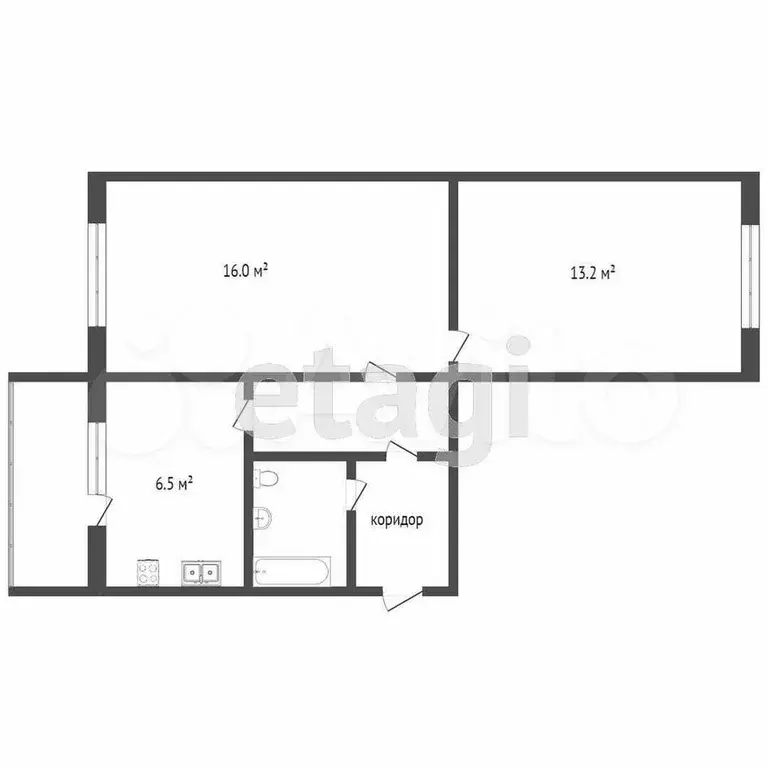 2-к. квартира, 43,9 м, 5/5 эт. - Фото 0