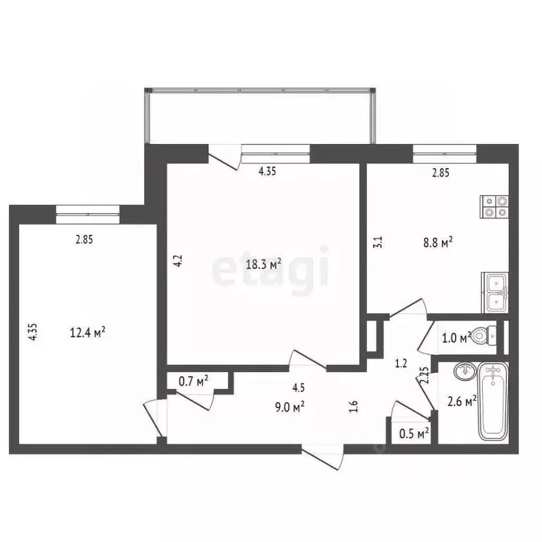 2-к кв. Забайкальский край, Чита Угданская ул., 59 (53.8 м) - Фото 2