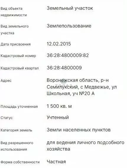 Участок в Воронежская область, Семилукский район, с. Медвежье Школьная ... - Фото 2