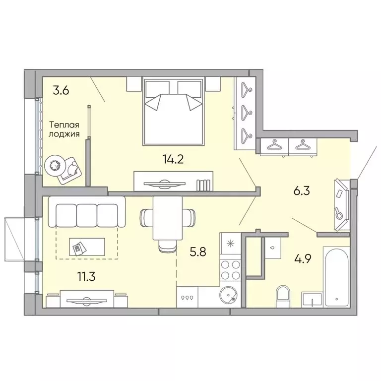 2-комнатная квартира: Чита, микрорайон Хороший, 14 (46.1 м) - Фото 1