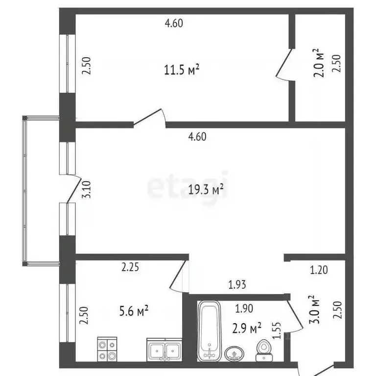 2-к кв. Тюменская область, Тюмень Рижская ул., 63 (44.5 м) - Фото 1